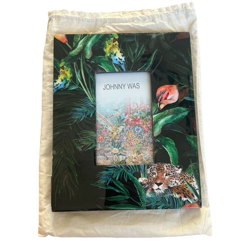 Johnny Was Andra jungle leopard black 3.5 x 5” photo frame lacquer enamel leaf